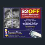 Barber Shop & Salon Customisable Coupon Template Flyer<br><div class="desc">Remain visible and in front of the competiton by customising, printing and handing out these effective barber shop flyers to all who can utilise your barber/salon services. Show your work by replacing the barber cuts/images with your own. This flyer displays a customisable coupon that is sure to peek the interest...</div>