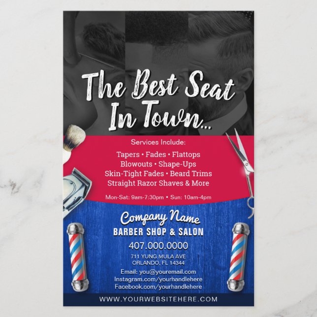 Barber Shop & Salon Customisable Coupon Template Flyer (Front)