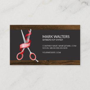 Barber Shop Scissors Barber Pole Wood Trim Business Card