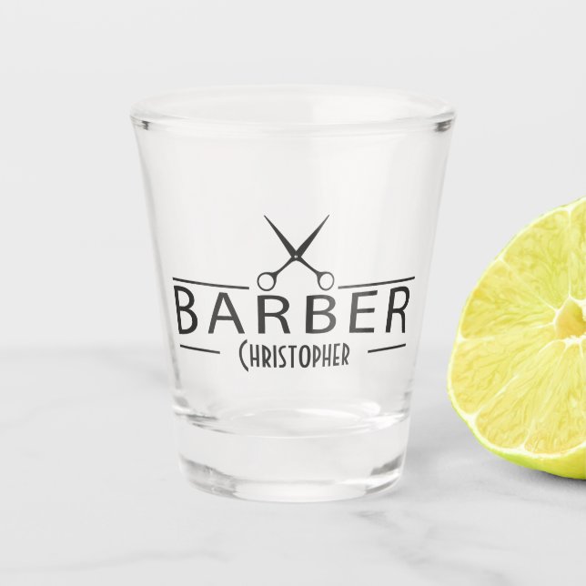 Barber Shop Scissors Stylist Monogram Shot Glass (Front)