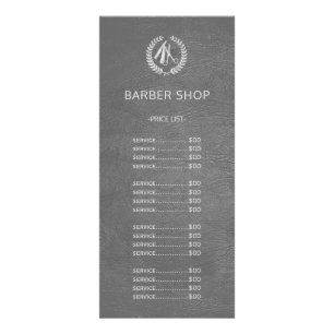 Barber shop silver dark grey leather price list rack card