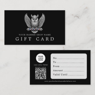 Barber Shop Silver Owl Logo Qr Code Gift Card