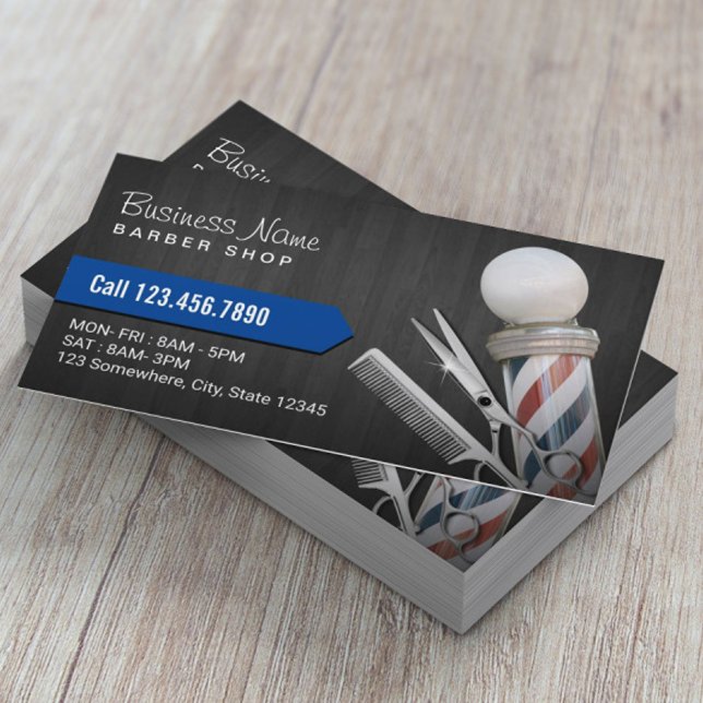 Barber Shop Silver Scissor Professional Dark Wood Business Card (Creator Uploaded)