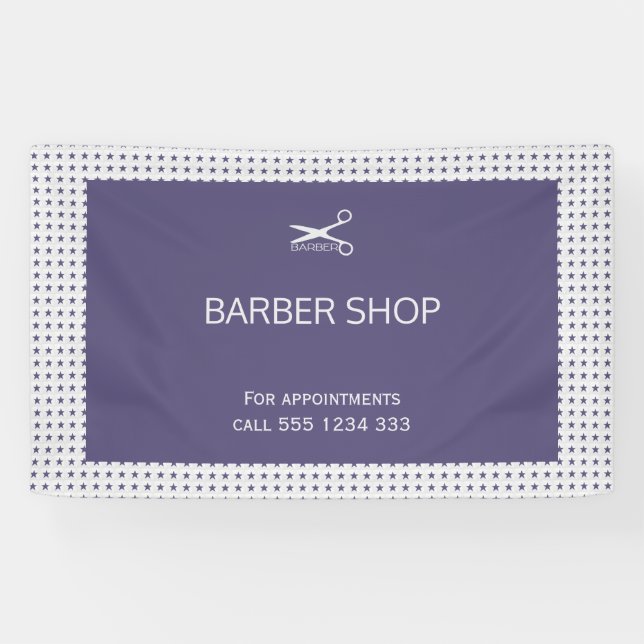 Barber shop simple navy grey star pattern banner (Horizontal)