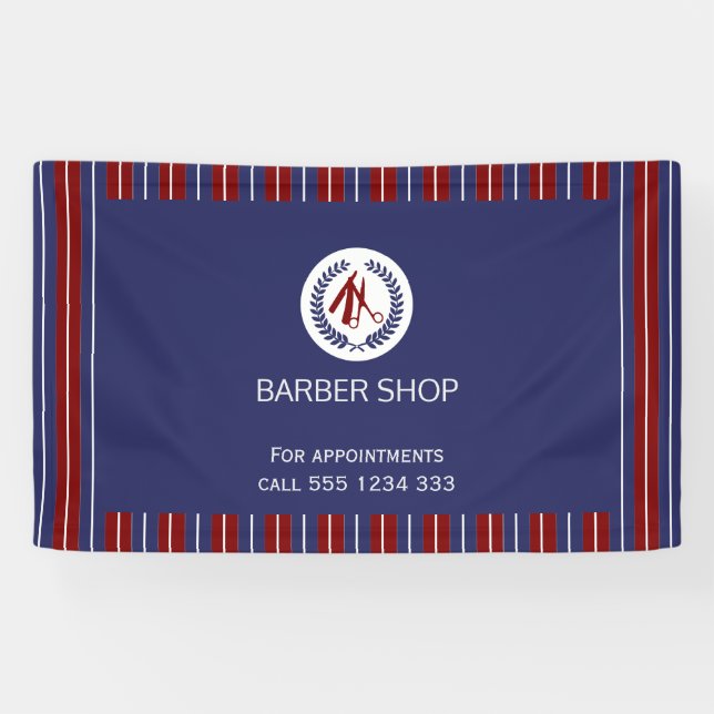 Barber shop simple red navy white stripes banner (Horizontal)