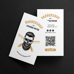 Barber Shop Skull & Razor Blade Hairdresser White Business Card