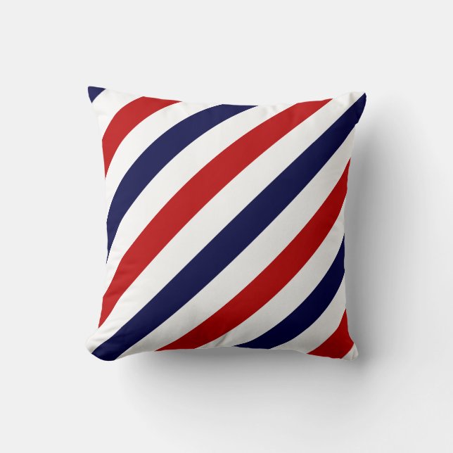 Barber shop stripes patriotic striped pattern cushion (Front)