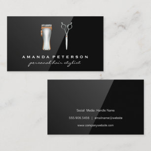 Barber Shop Tools Black Gloss Business Card