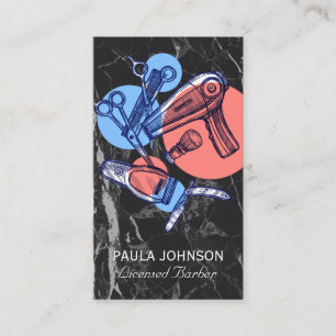 Barber Shop Tools   Black Marble  Business Card