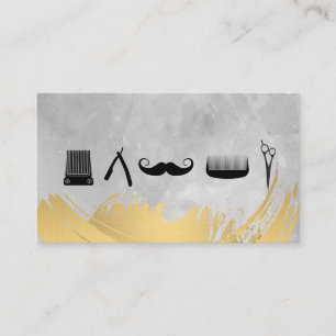 Barber Shop Tools Gold Brushed Watercolor Business Card