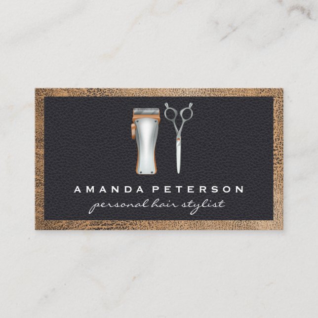 Barber Shop Tools | Leather Business Card (Front)