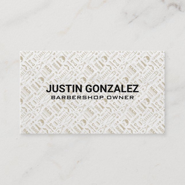 Barber Shop Tools Pattern Business Card (Front)