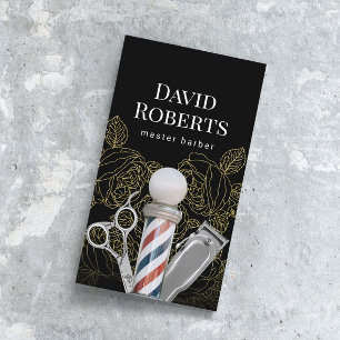 Barber Shop Vintage Gold Floral Pattern Barbershop Business Card