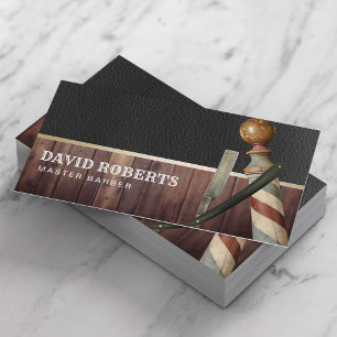 Barber Shop Vintage Leather Razor Hair Stylist Business Card