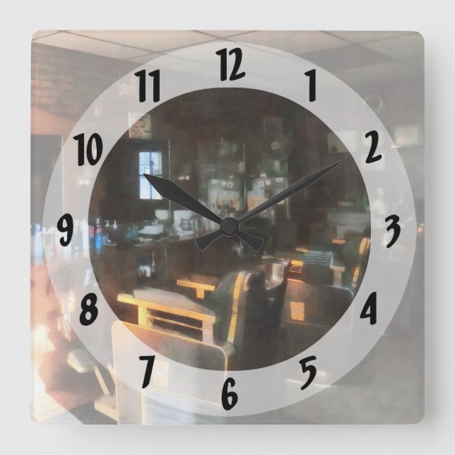 Barber Shop With Sun Streaming Through Window Square Wall Clock (Front)