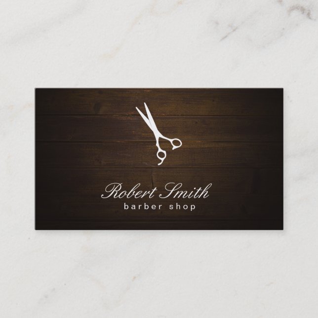 Barber Shop Wood Background Vignette Business Card (Front)