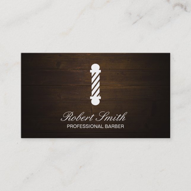 Barber Shop Wood | Barber Pole Business Card (Front)