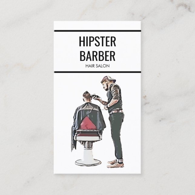 Barber Sketch Custom Photo Business Card (Front)