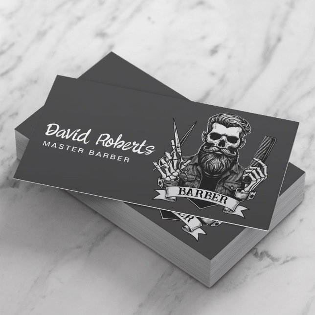 Barber Skull Barbershop Stylish Hair Stylist Business Card (Creator Uploaded)