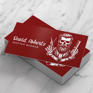 Barber Skull Professional Red Hair Stylist Business Card