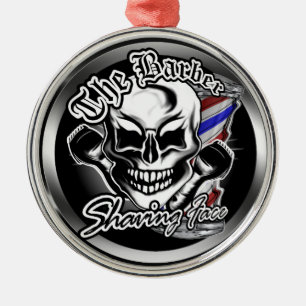 Barber Skull: Shaving Face Metal Tree Decoration