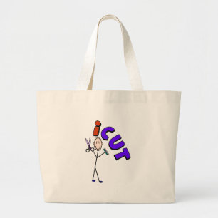 Barber Stick person design "icut" Large Tote Bag