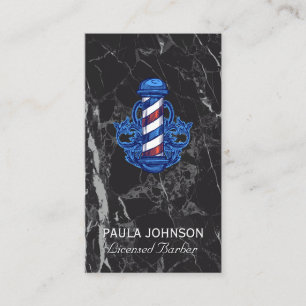 Barber Striped Pole Black Marble Business Card