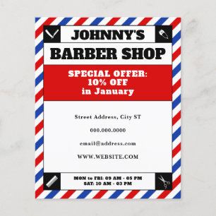 Barber stripes red and blue frame flyer