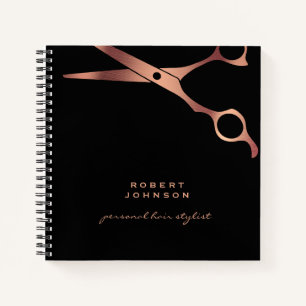 Barber Stylist Luxury Black Copper Scissors Notebook