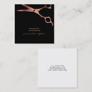 Barber Stylist Luxury Black Copper Scissors Square Business Card