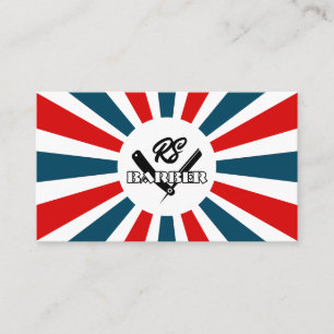 Barber Sun rays blue and red stripes with logo Business Card