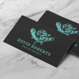 Barber Teal Razor & Rose Logo Barbershop Dark Grey Business Card