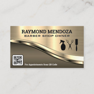 Barber Tools   QR Code   Metallic  Business Card