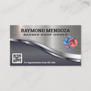 Barber Tools   QR Code   Metallic  Business Card