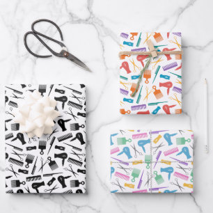 Barber Tools Silhouette Patterns Wrapping Paper Sheet