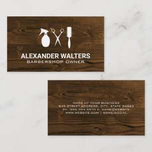 Barber Tools   Wood Grain Business Card