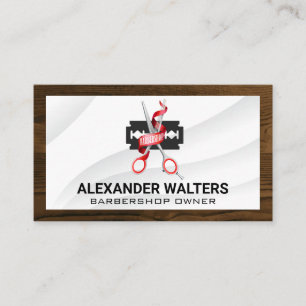 Barber Tools Wood Trim Border Business Card
