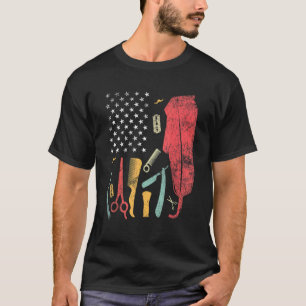 Barber Us Flag Hairdresser Love Hairdryer Barber H T-Shirt