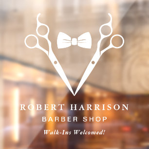 Barber Walk-Ins Barbershop White Window Cling