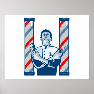 Barber With Pole Hair Clipper and Scissors Retro Poster