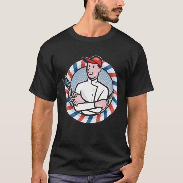 Barber With Scissors and Comb Cartoon T-Shirt (Front)