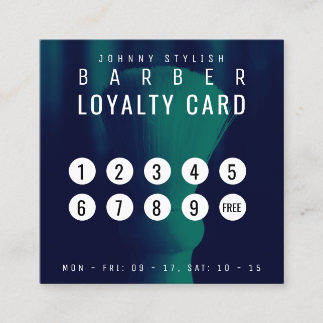 Barbers brush monotone loyalty square business card (Front)