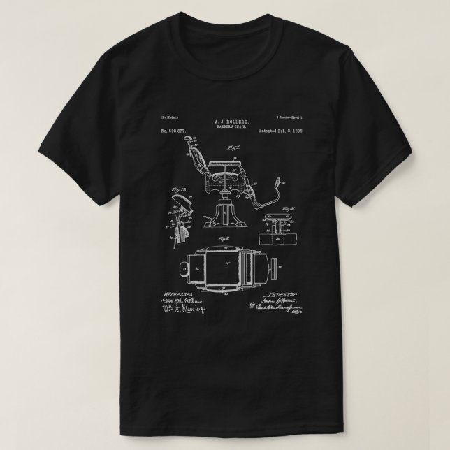 Barbers Chair Patent Barber Art Black Chalkboard T-Shirt (Design Front)