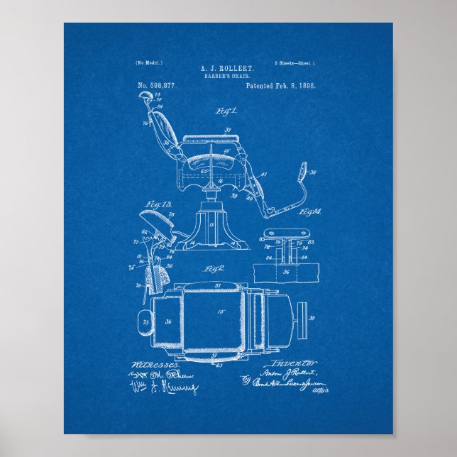 Barber's Chair Patent - Blueprint Poster (Front)