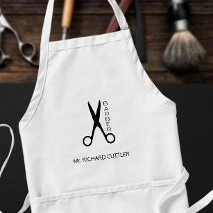 Barbers name and logo barber shop black and white standard apron