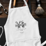 Barbers name and logo barber shop salon modern<br><div class="desc">Personalised barber shop apron with scissors and pole name logo and with the barber's name and title.</div>