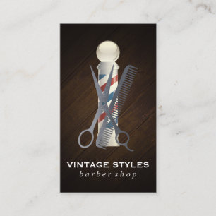 Barbers Poll Scissors Comb Logo Business Card