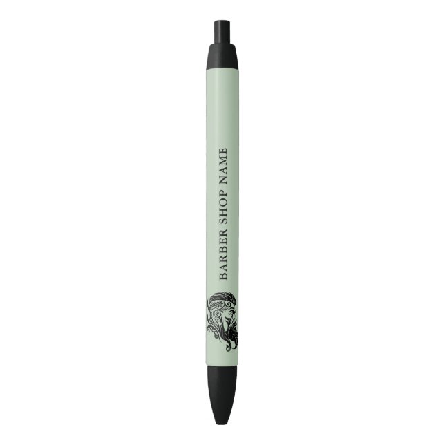 Barbers Shop Black Ornamental Logo Custom Text Blue Ink Pen (Front Vertical)