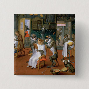 Barber's shop with Monkeys and Cats 15 Cm Square Badge