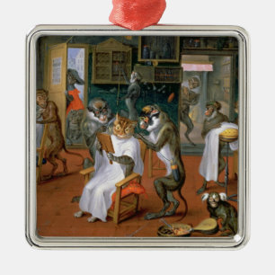 Barber's shop with Monkeys and Cats Metal Tree Decoration